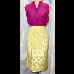 Vintage 50s 60s Rose Embossed Satin Pencil Skirt Sz M